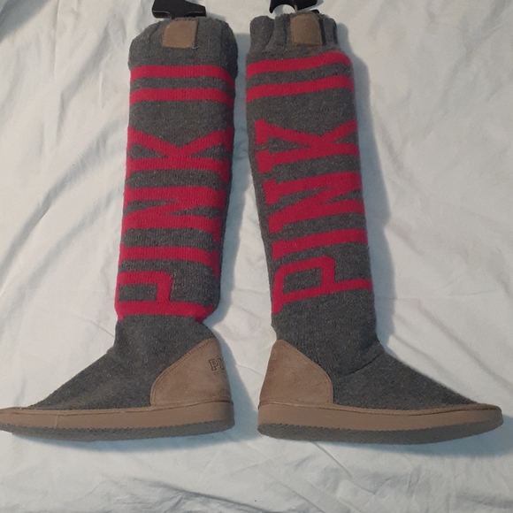 PINK Victoria's Secret Shoes - Victoria's Secret Pink & Gray Tall Slipper Boots M